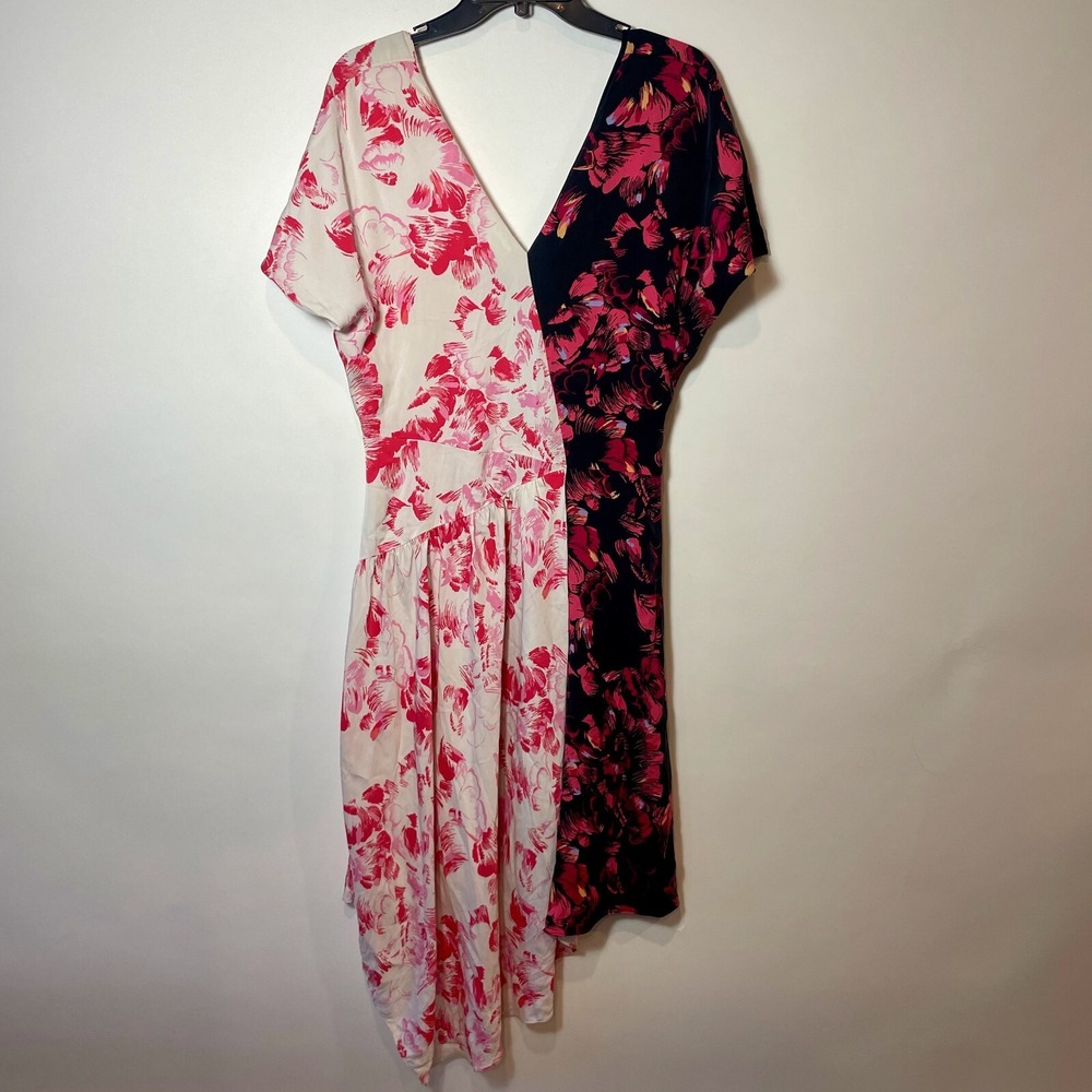Lewit Double Print Floral A-line Dress Womens 6 Multi Silk Blend Asymmetrical